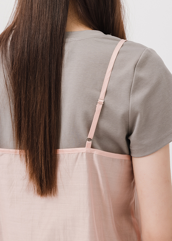 兩件式絲光肩帶短袖上衣