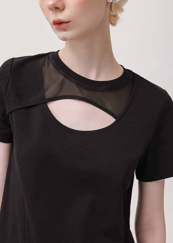 網布拼接萊賽爾短袖上衣