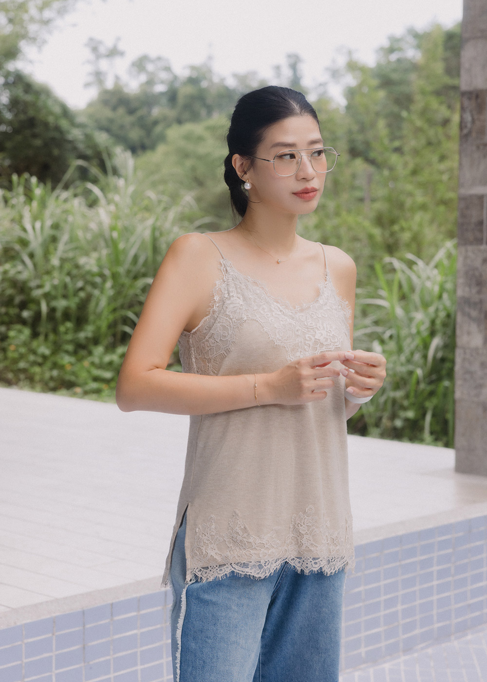 睫毛蕾絲針織bra top