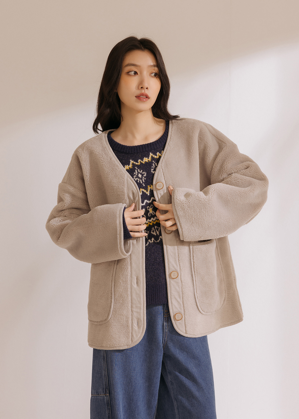 冬日毛絨挺版外套