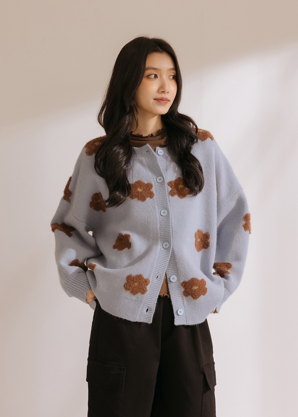 立體花朵針織外套