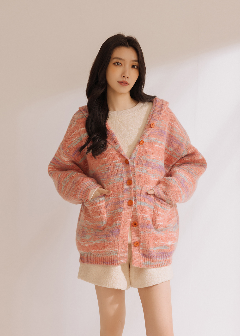 漸變絨感條紋針織外套