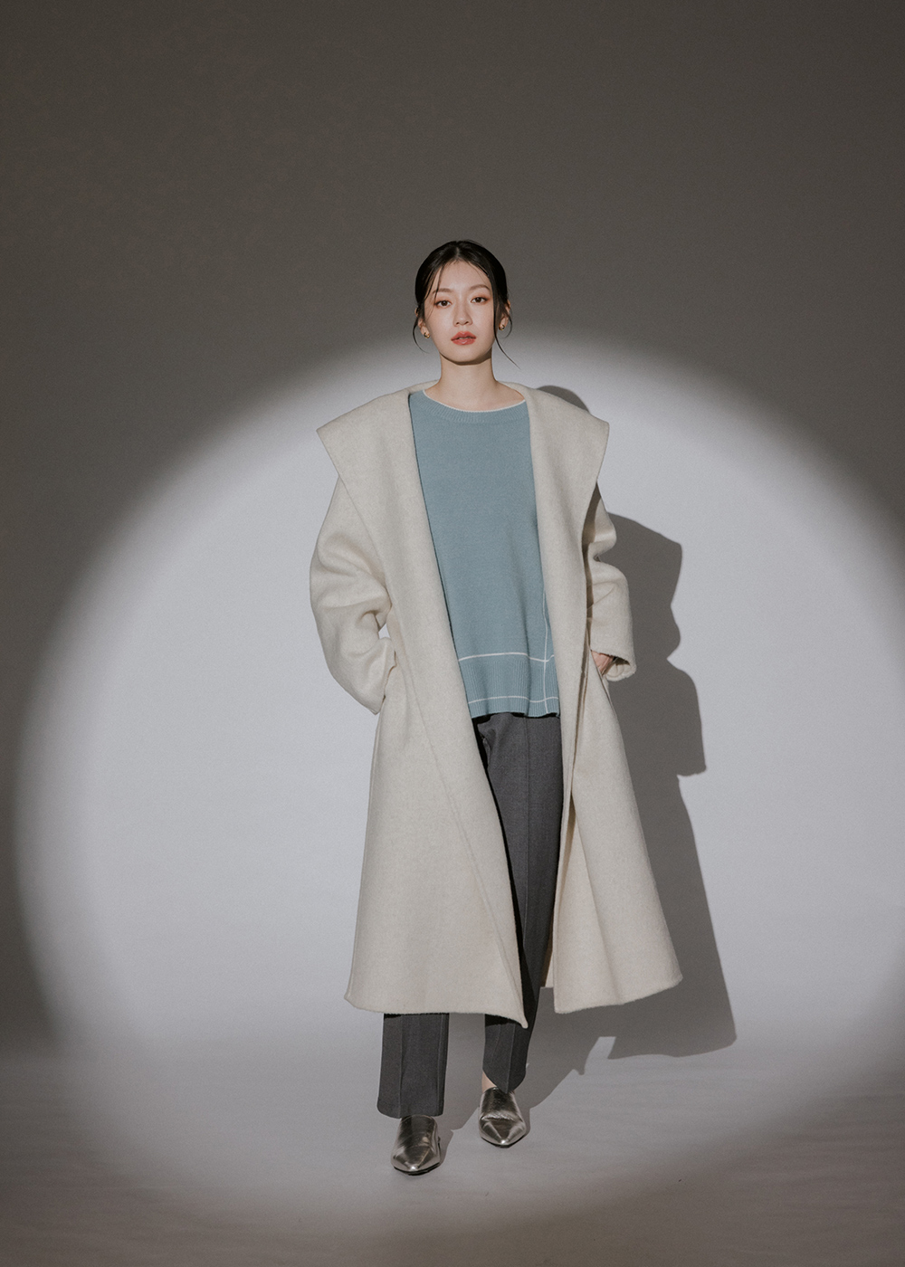 質感羊毛綁帶連帽大衣