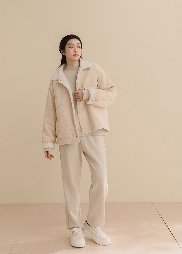 溫暖燈芯絨QQ毛外套