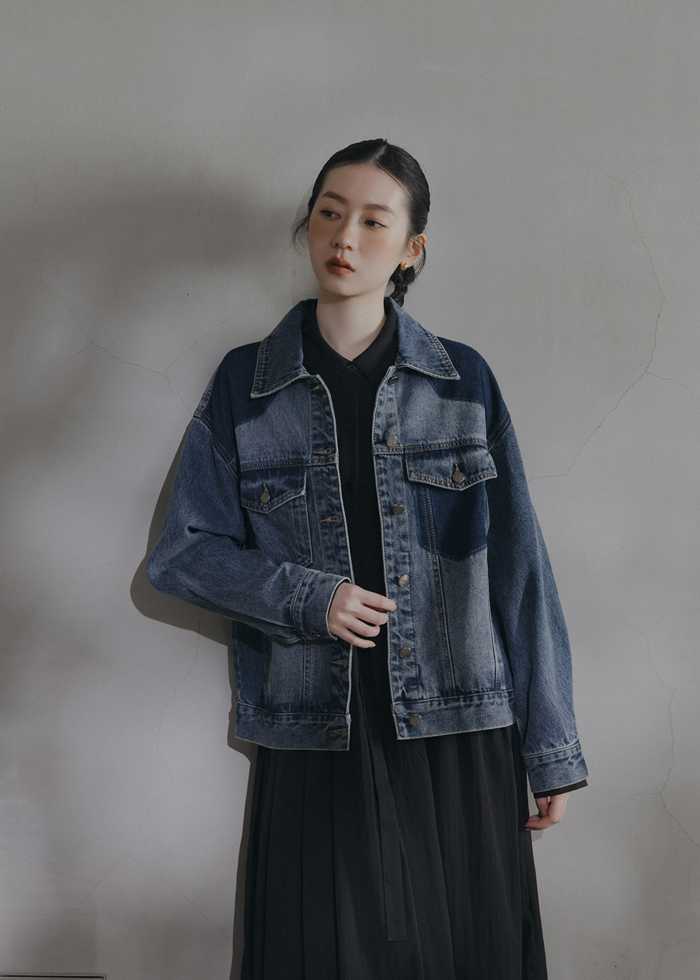 個性不對稱水洗牛仔外套