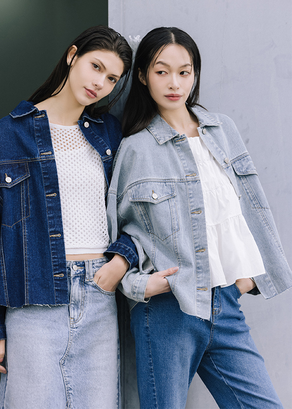 仿舊水洗感側開叉丹寧外套