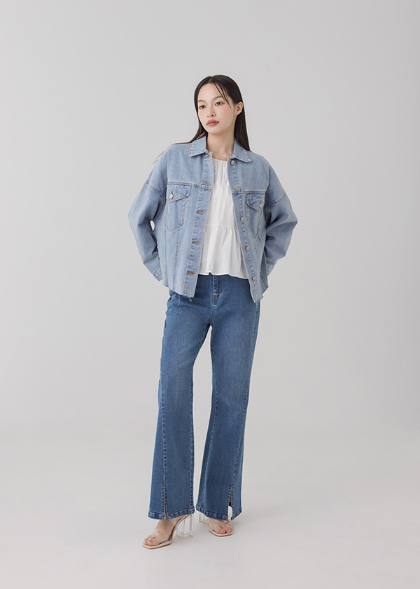 仿舊水洗感側開叉丹寧外套