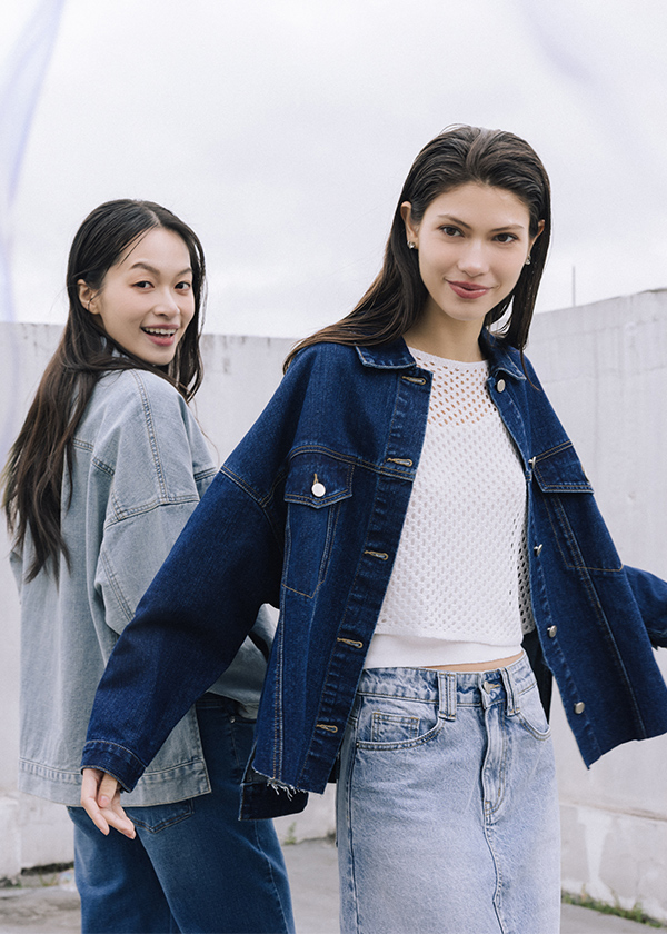 仿舊水洗感側開叉丹寧外套