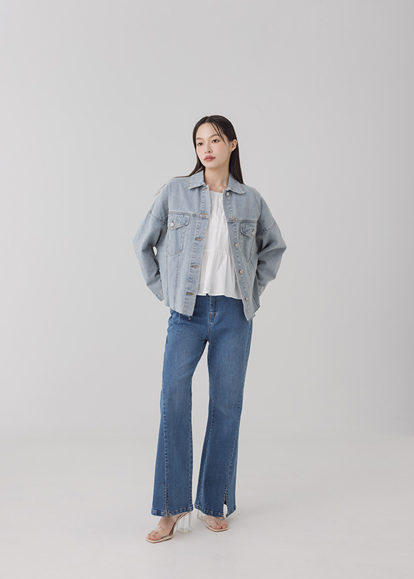 仿舊水洗感側開叉丹寧外套