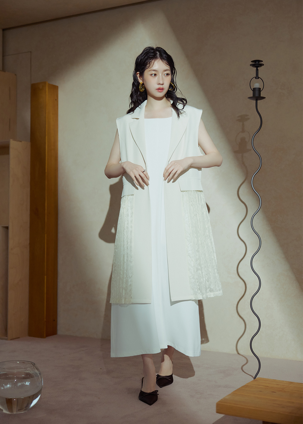 個性拼接蕾絲西裝背心