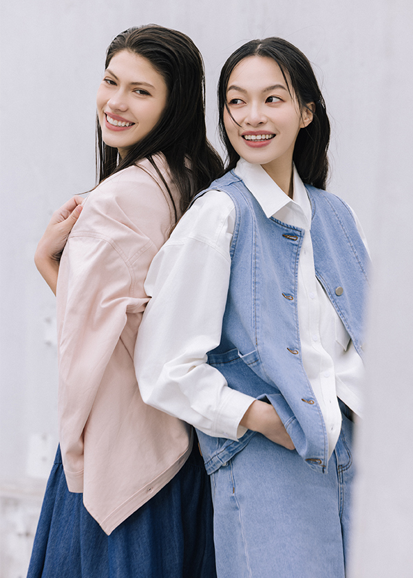 酷酷女生丹寧壓線背心