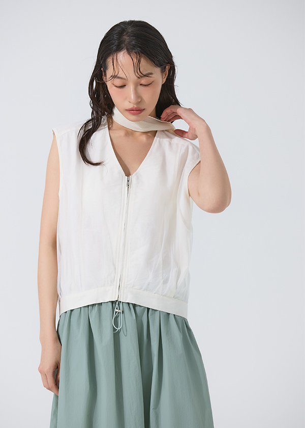 雙層網紗波紋感拉鍊背心