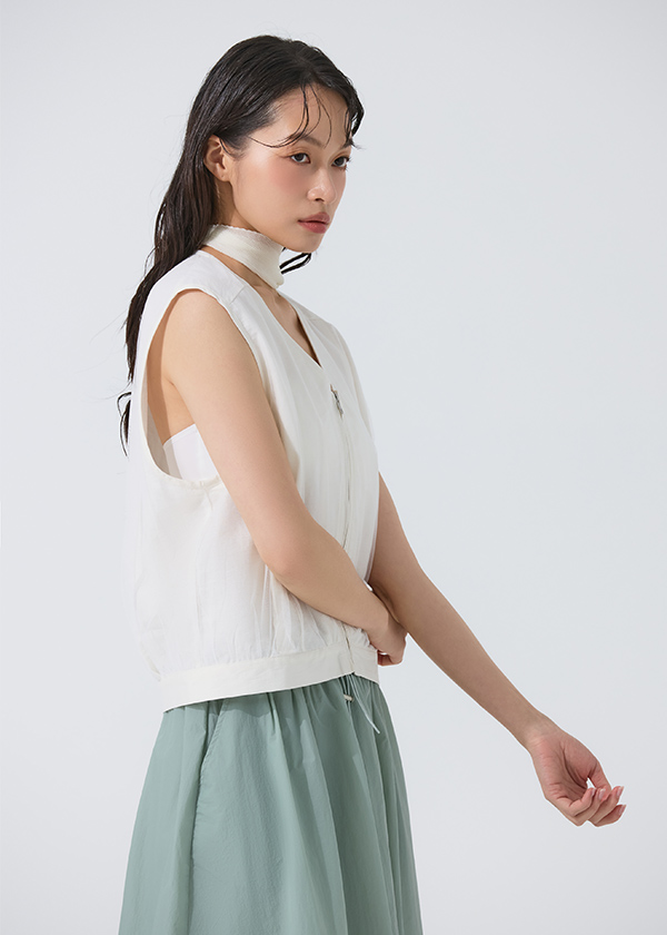 雙層網紗波紋感拉鍊背心