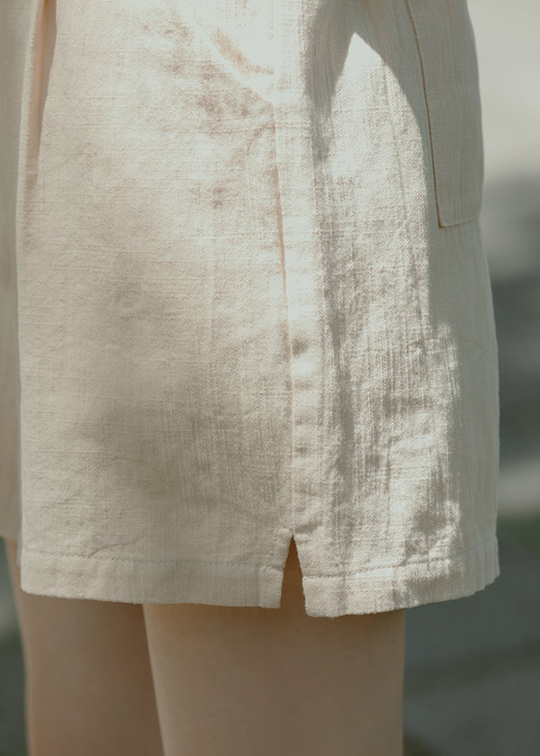 純棉小開衩麻感短褲