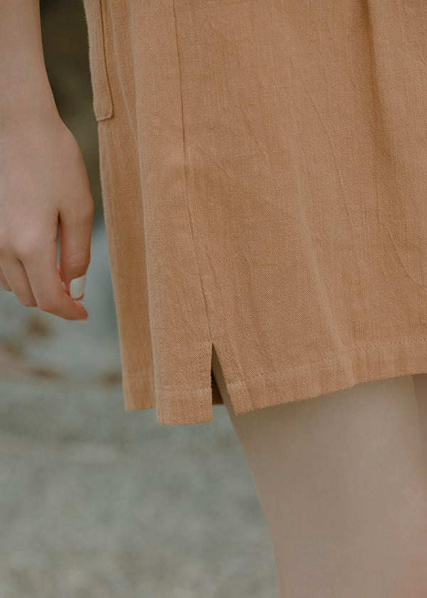 純棉小開衩麻感短褲