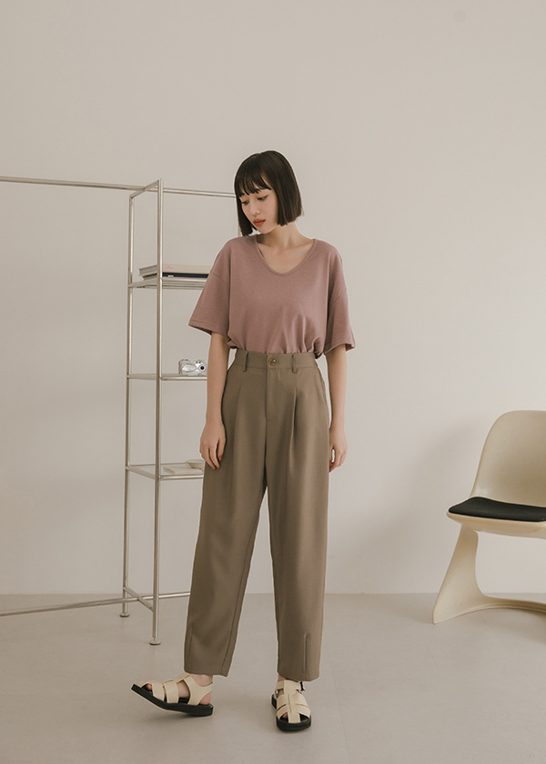 繭型質感俐落九分西裝褲