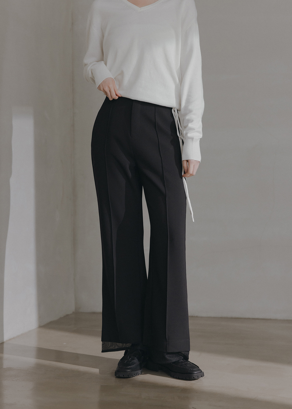 質感顯瘦拼接網紗長褲