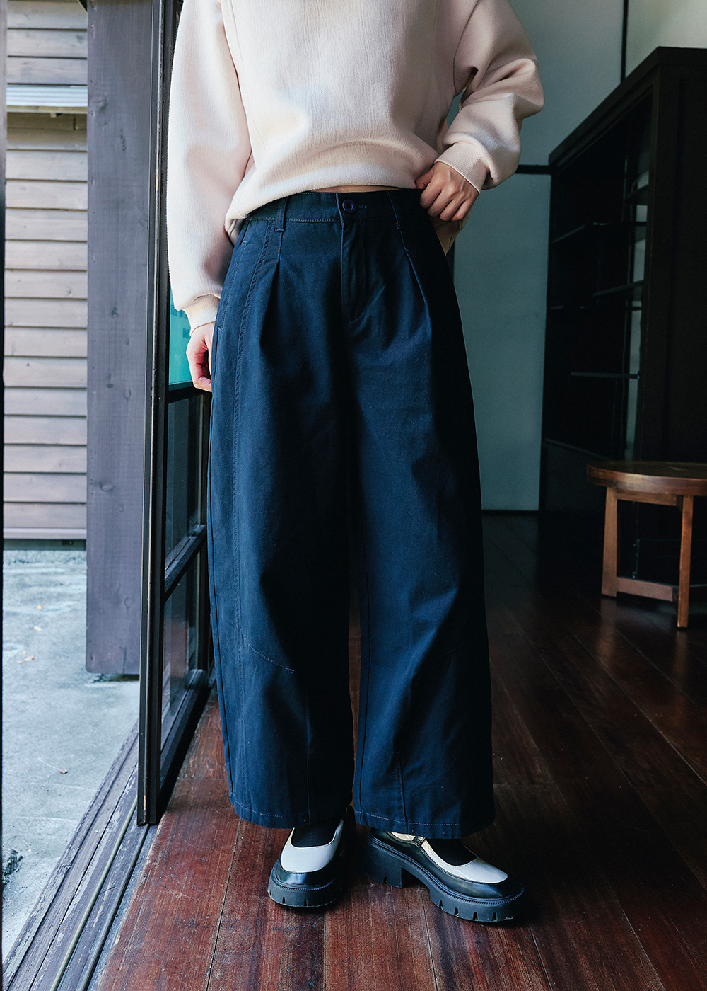 森系列內刷毛斜紋錐形褲