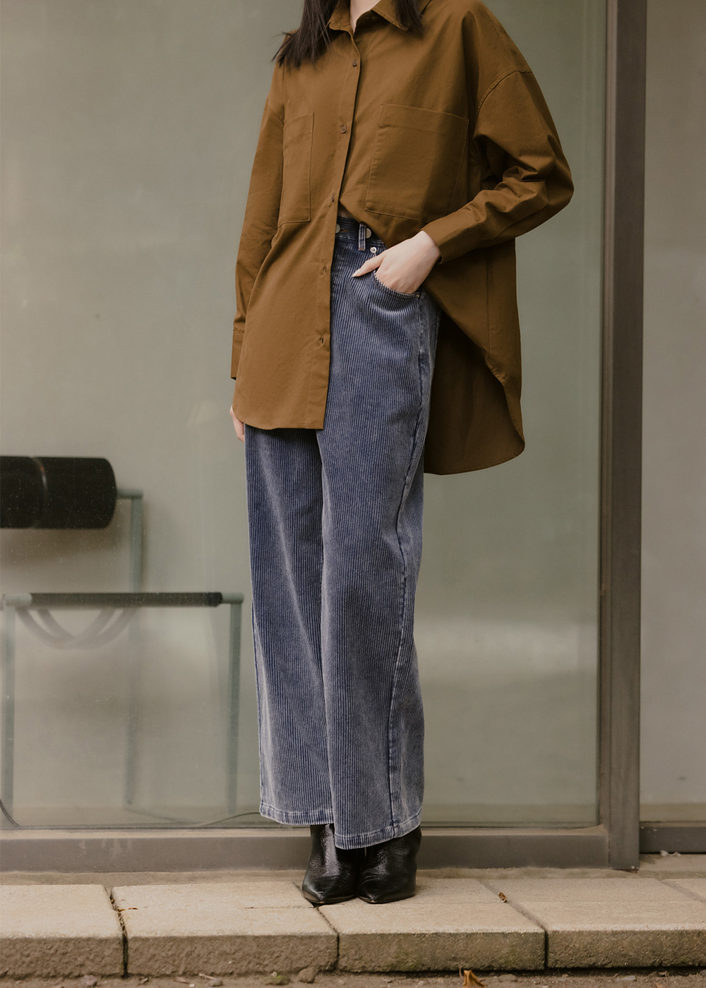 腰間調節質感燈芯絨長褲