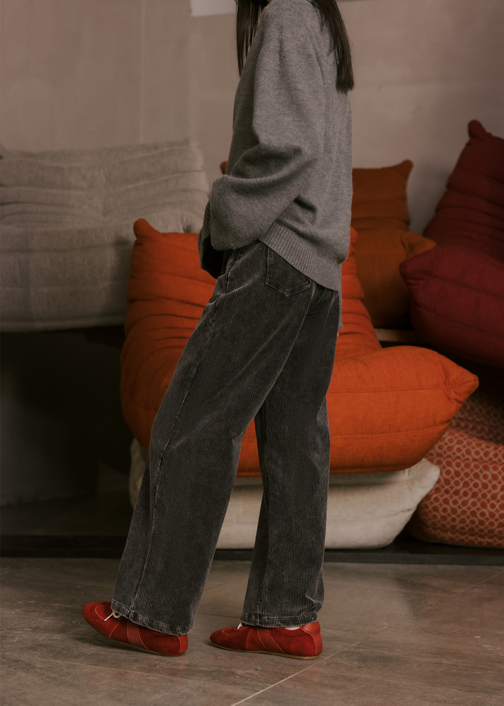 腰間調節質感燈芯絨長褲