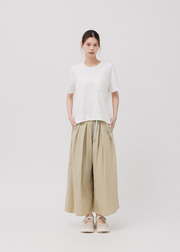 輕柔鬆緊腰打折寬褲