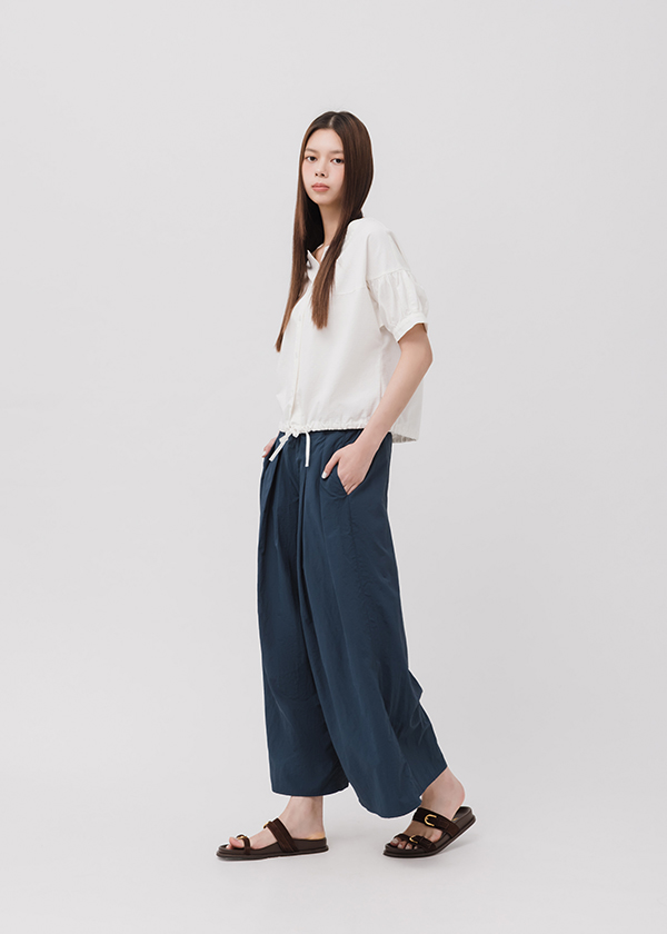 輕柔鬆緊腰打折寬褲