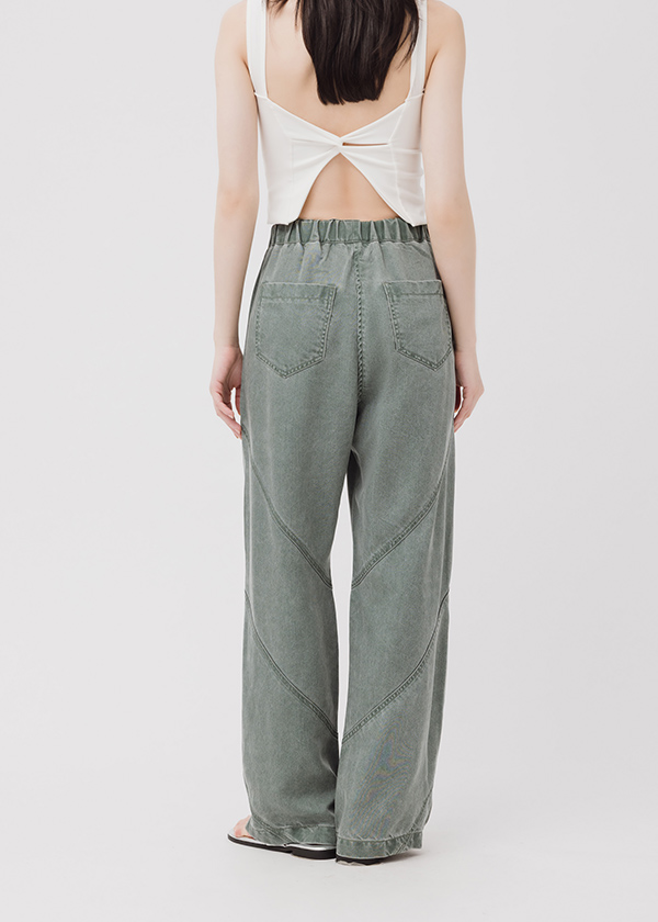 特殊水洗剪接直筒長褲