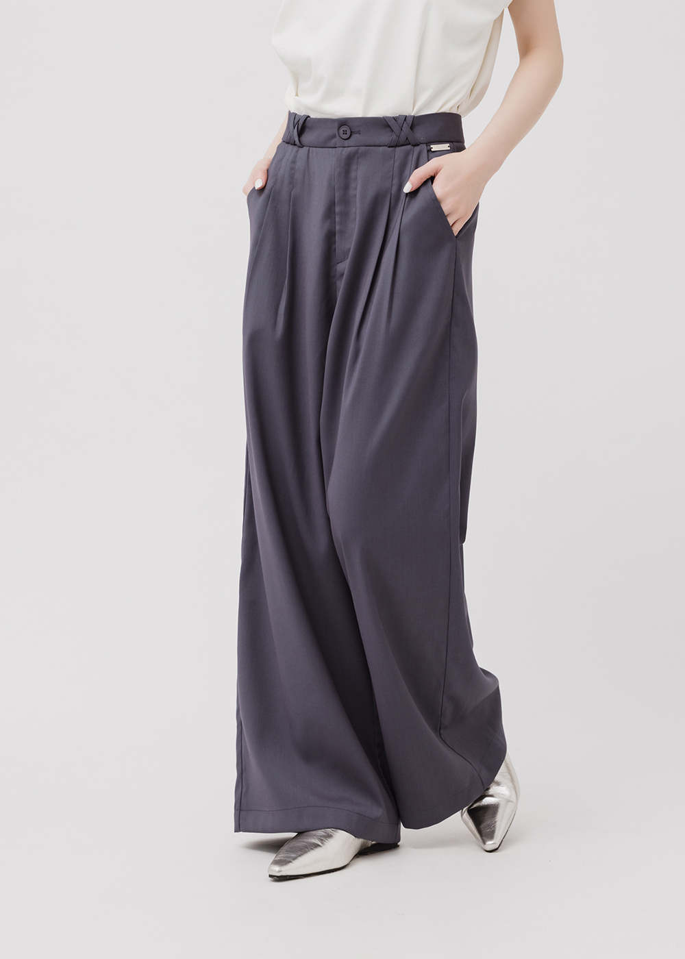 設計腰頭寬版西裝長褲