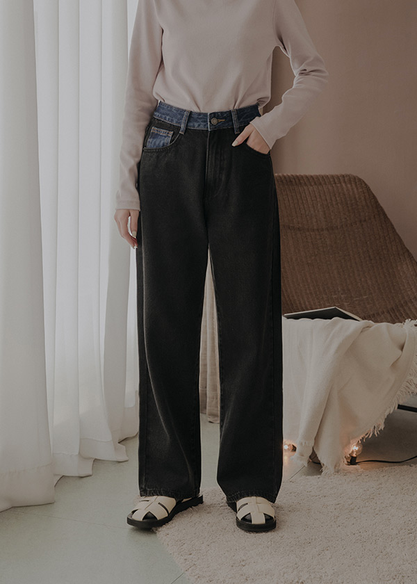 純棉撞色設計質感丹寧褲