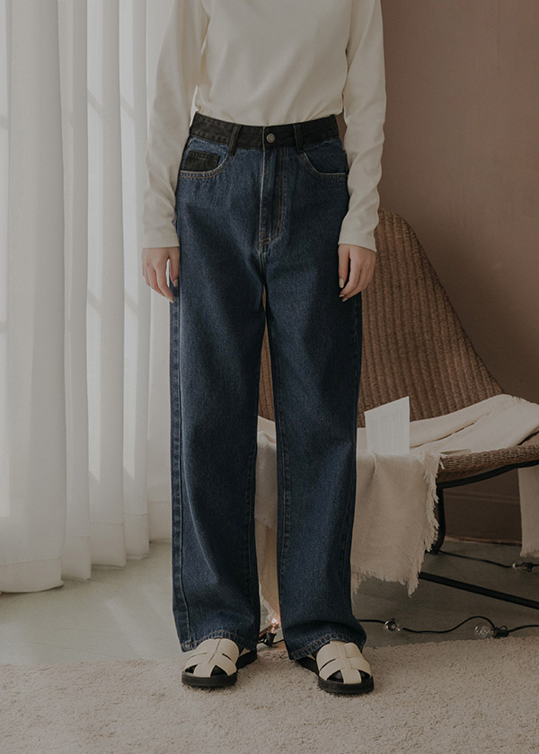 純棉撞色設計質感丹寧褲