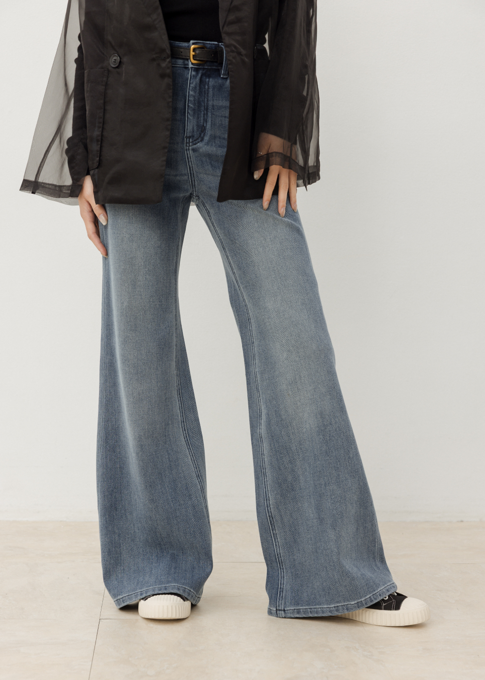 高腰彈力天絲牛仔喇叭褲