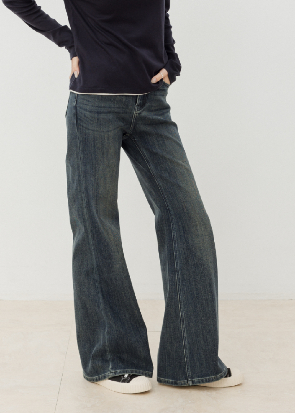 高腰彈力天絲牛仔喇叭褲