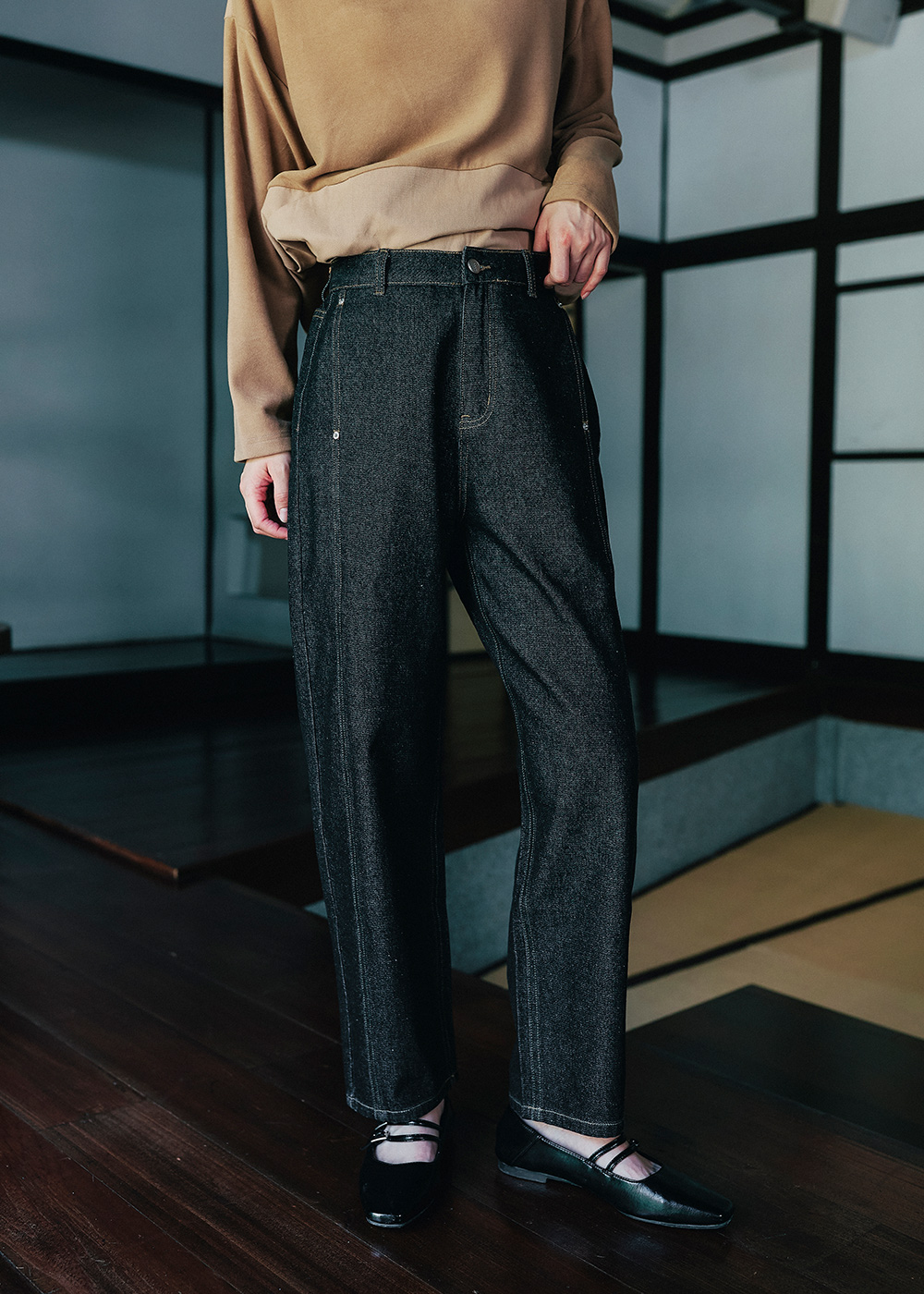 森系列線型丹寧錐型褲