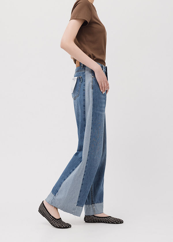 個性撞色拼接牛仔褲