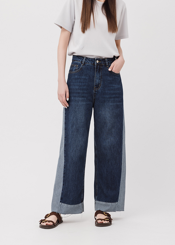 個性撞色拼接牛仔褲