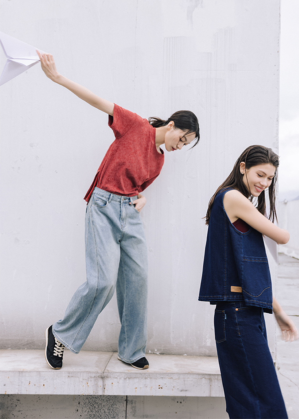 立體剪裁刷色丹寧褲