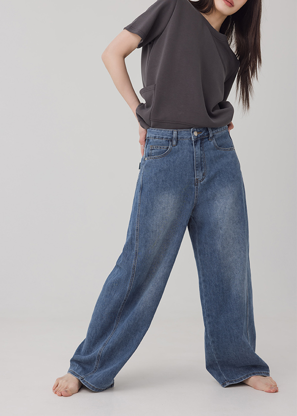 立體剪裁刷色丹寧褲