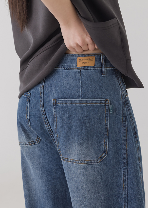 立體剪裁刷色丹寧褲