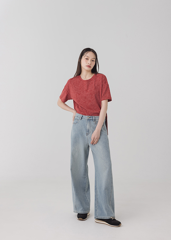 立體剪裁刷色丹寧褲