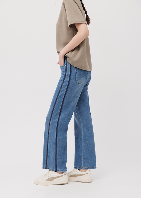 撞色個性彈力丹寧褲