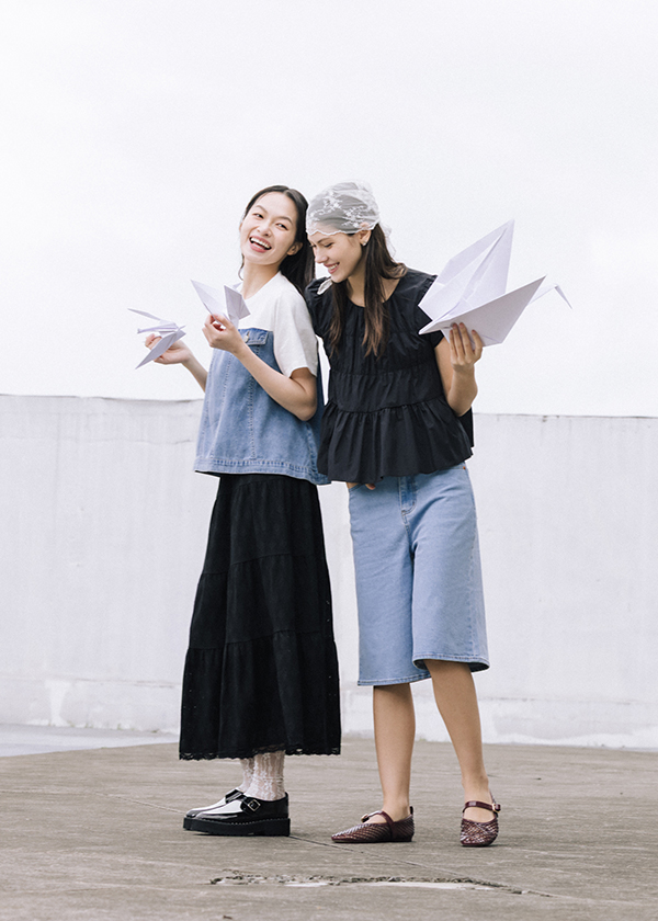 酷酷女生丹寧膝下褲