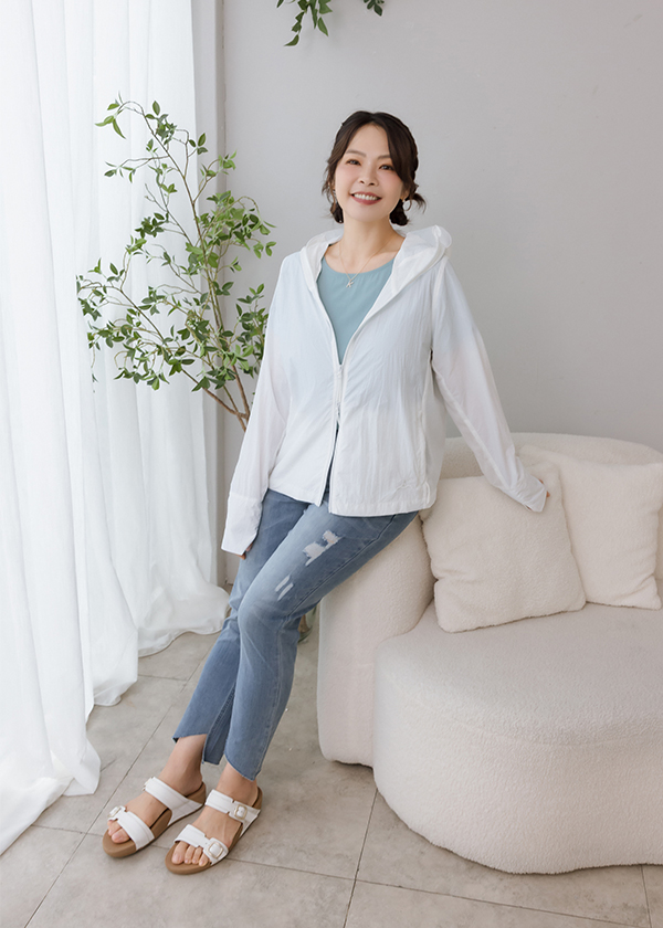 颯颯舒爽斜切九分單寧褲