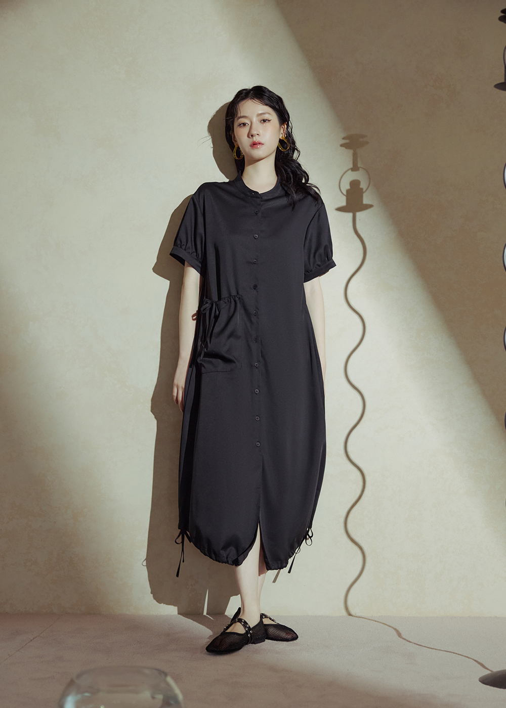 個性抽繩口袋設計洋裝