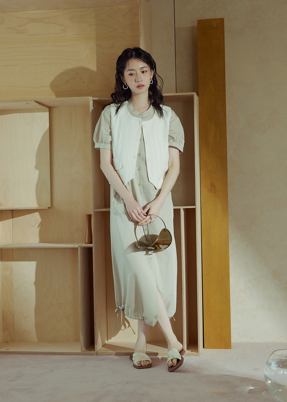 個性抽繩口袋設計洋裝