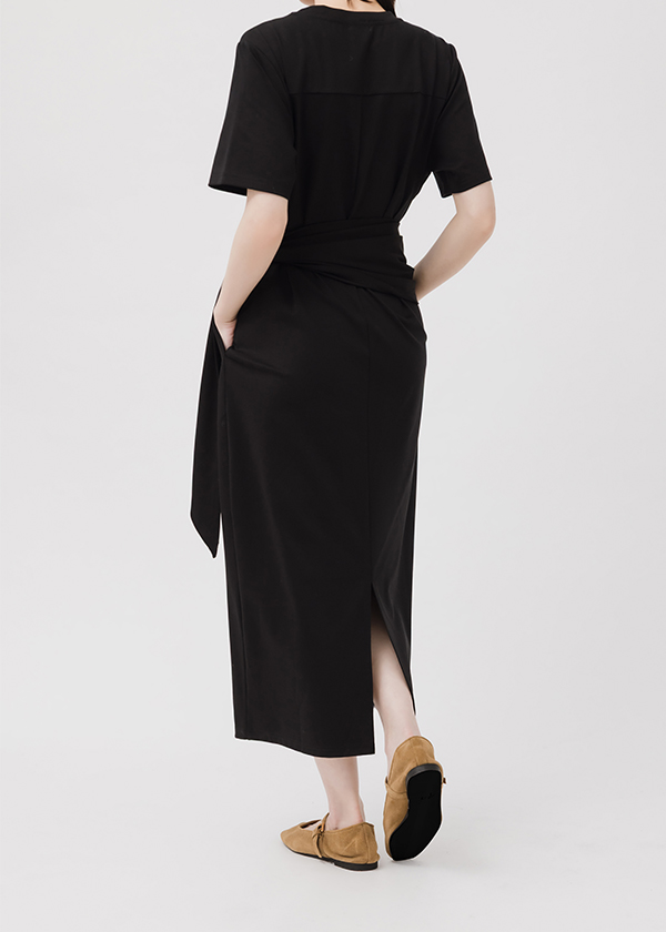 液態氨柔挺棉-慵懶綁帶洋裝