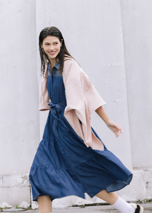 軟丹寧水洗漸層長洋裝