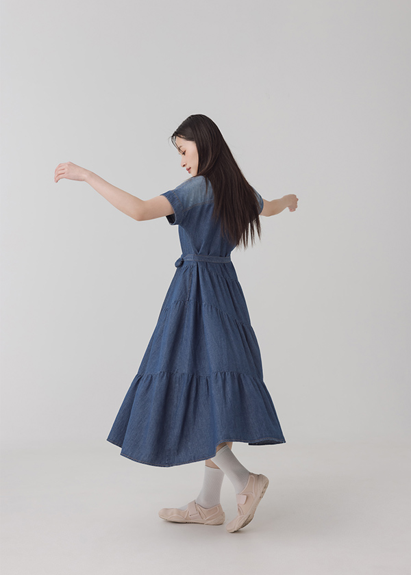 軟丹寧水洗漸層長洋裝