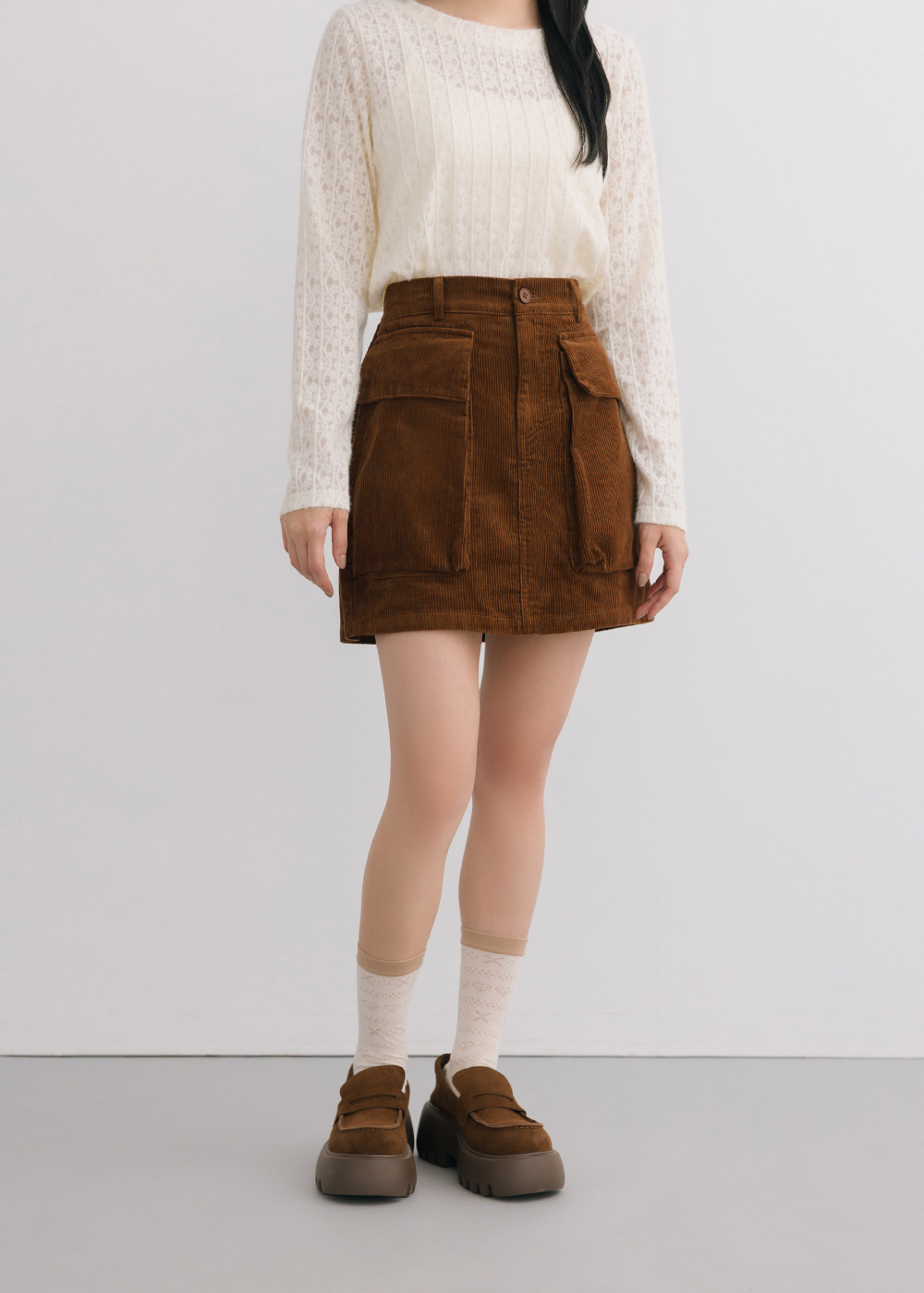 純棉燈心絨挺版短裙