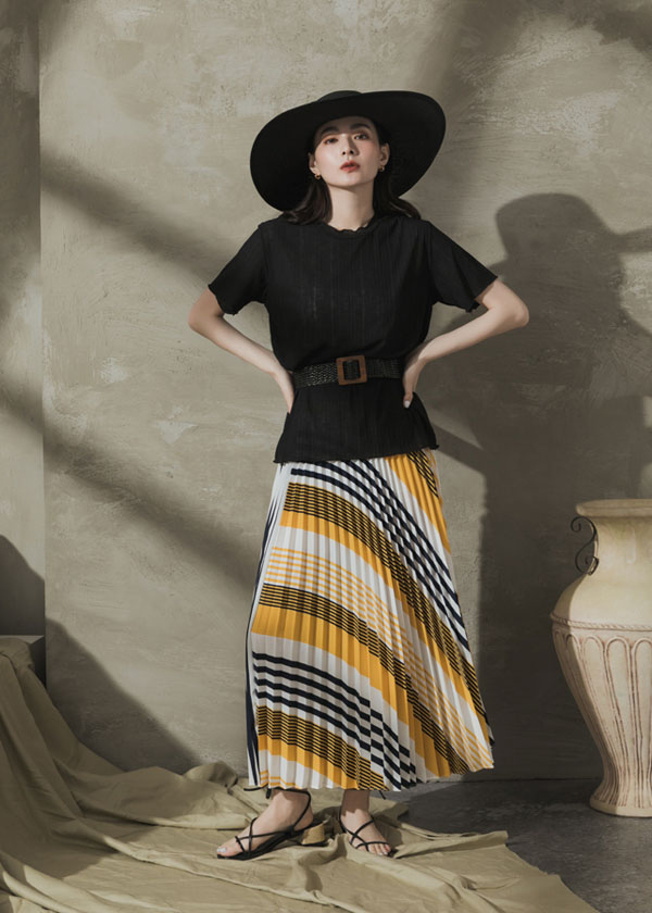 夏日迷幻彩條摺子長裙