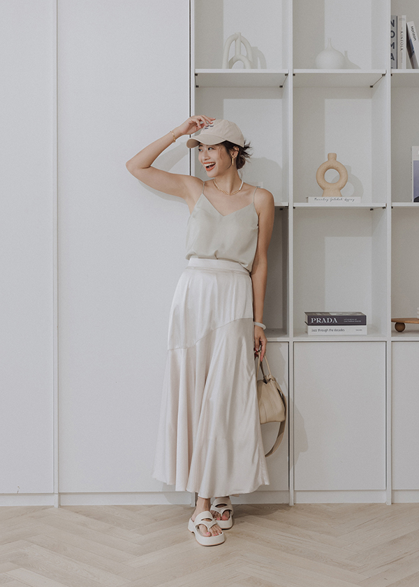 波光粼粼不規則緞面長裙